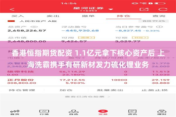 香港恒指期货配资 1.1亿元拿下核心资产后 上海洗霸携手有研新材发力硫化锂业务