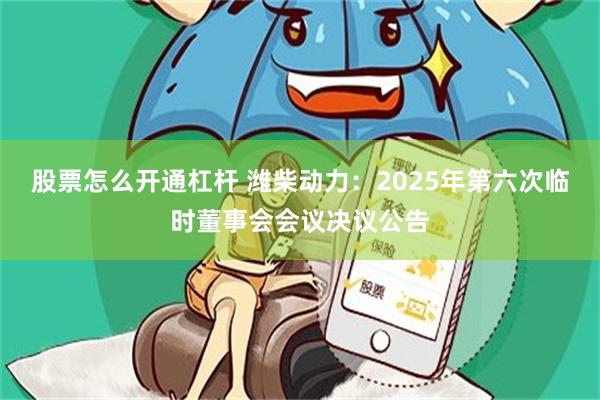 股票怎么开通杠杆 潍柴动力：2025年第六次临时董事会会议决议公告