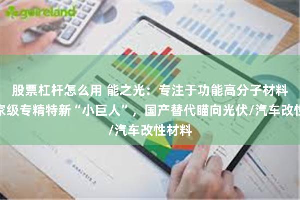 股票杠杆怎么用 能之光：专注于功能高分子材料的国家级专精特新“小巨人”，国产替代瞄向光伏/汽车改性材料