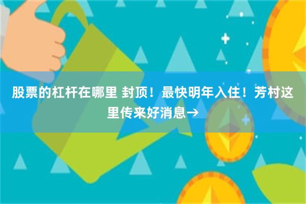 股票的杠杆在哪里 封顶！最快明年入住！芳村这里传来好消息→