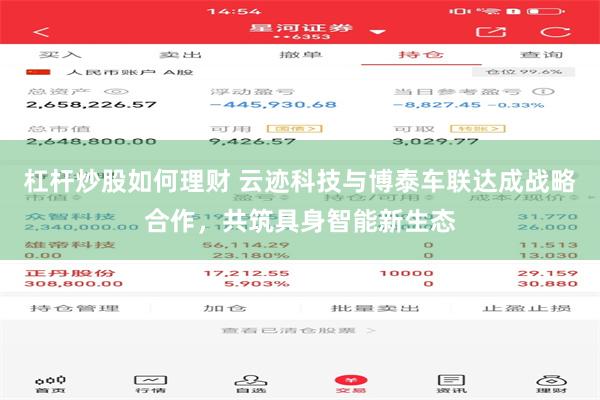 杠杆炒股如何理财 云迹科技与博泰车联达成战略合作，共筑具身智能新生态
