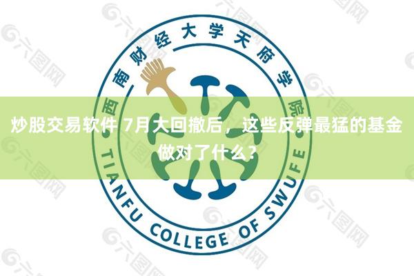 炒股交易软件 7月大回撤后，这些反弹最猛的基金做对了什么？